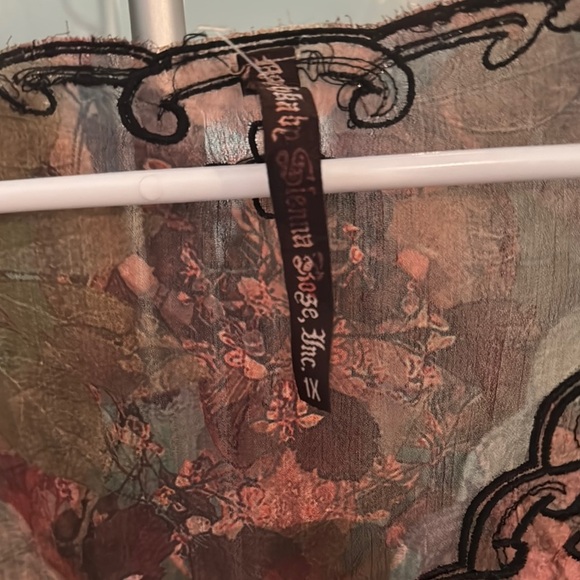 Tan and Orange Asymmetrical 3/4 Sleeve Blouse - Picture 2 of 6